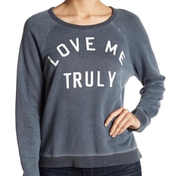New Sundry Love Me Truly Graphic Crewneck Pink Pullover Sweatshirt NWT 3/Large - Picture 3 of 11